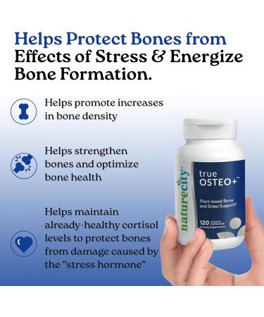 NatureCity True-Osteo Bone Support Supplement Plant-Based Formula with AlgaeCal Calcium Magnesium Vitamin D3 K2 & Silicon | Gentle on Stomach (120 Veggie Capsules) 120 Count (Pack of 1) TrueOsteo Plus- Pack 1 - Buy Online on GoSupps.com
