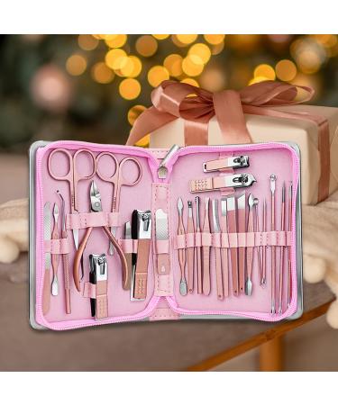 26 in 1 Professional Manicure Set - Stainless Steel Nail Clippers Kit with Travel Case in Pink - Buy Online on GoSupps.com