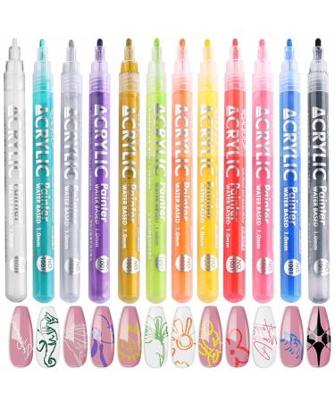 U-Shinein 12 Colors Nail Art Pens 3D Painted Drawing Nail Graffiti Pen Liner Nail Point Quick Dry & Waterproof Nail Art DIY Painting Pen Doting Flower Letter Abstract Lines Details Pen Nail Art Kit 1.00 ml (Pack of 1)