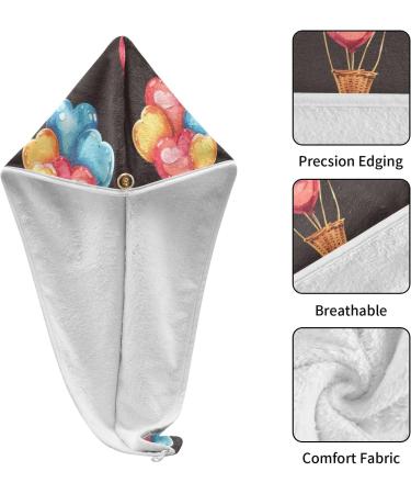 Heart Hot Air Balloon Hair Towel 2 Pack - Super Absorbent Quick Dry Hair Turbans for Women & Girls - Buy Online on GoSupps.com