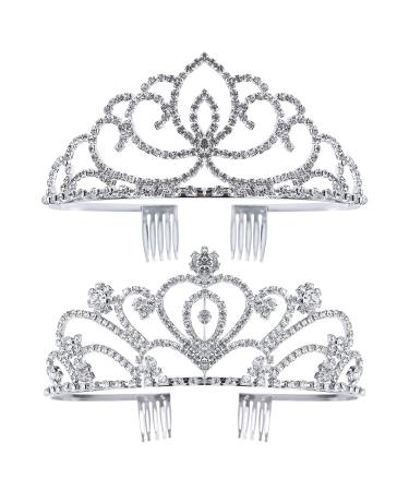 Jaciya 2 Pack Tiara Crown for Women Girls Princess Silver Crystal Tiara with Combs Rhinestone Headpieces tiara de la corona Birthday Wedding Party Hair Accessories