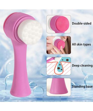 2 in 1 Silicone Face Brush & Jade Roller - Deep Cleansing & Exfoliating Tool for Glowing Skin | Soft Bristles & Manual Massager - Purple & Black - Buy Online on GoSupps.com