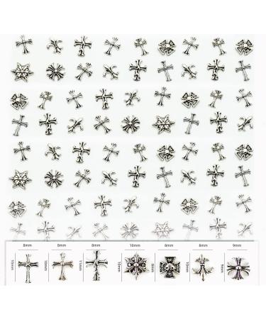 CAMLO 3D Chrome Metal Silver Nail Charms Vintage Gothic Retro Punk Hearts Cross Skulls Mixed Shapes for Manicure Craft DIY Nail Art Decoration Accessories