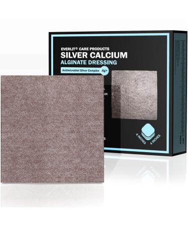 EVERLIT AG Silver Calcium Alginate Wound Dressing | Absorbent Non-Stick Sterile Dressing Pad | Gentle Hemostatic Gauze with Natural Gelling Fiber for Wound Care (4" x 4" | Pack of 10)