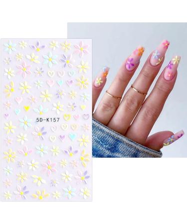 JMEOWIO 3D Embossed Flower Nail Art Stickers Decals Self-Adhesive 5D Multicolor Floral Nail Supplies Nail Art Design Decoration Accessories 4 Sheets - Buy Online on GoSupps.com