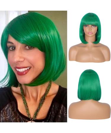 Kalyss Women's Dark Green Bob Hair Full Wig - Synthetic Fiber Short Straight Cosplay Party Hairstyle - Buy Online on GoSupps.com