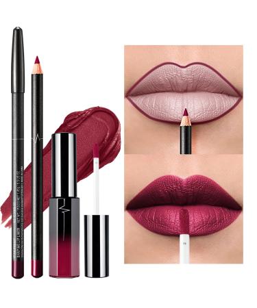 Erinde Purple Lip Liner Lipstick - Makeup Set  Long-Lasting Non-Stick Cup Velvet Lipstick Matte Kit - Not Fade Waterproof Lip liner Kit for Daily Makeup and Holiday Gifts 03