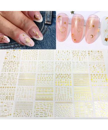 30 Sheets Gold Nail Art Stickers - 3D Self-Adhesive Stars & Hearts for Nail Design - Aurora Line & Moon Decals for Women & Girls - Buy Online on GoSupps.com