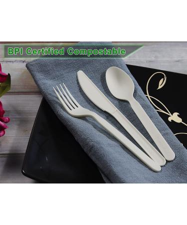GreenWorks 100 Count Compostable Forks - 7 Heavyweight Biodegradable Disposable Cutlery - Buy Online on GoSupps.com