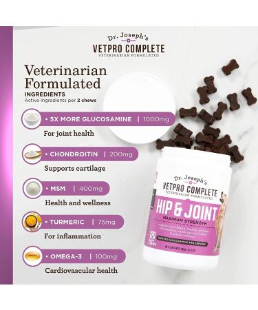 VetPro Dog Hip & Joint Supplement - Pain Relief Chews with Glucosamine, Chondroitin, MSM, Turmeric, Omega 3 & Vitamin C - Arthritis & Hip Dysplasia Relief for Dogs - Buy Online on GoSupps.com