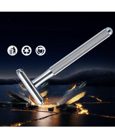 Eco-Friendly Safety Razor for Men - Zero Waste Metal Razor with 10 Blades | Chrome Silver Design - Buy Online on GoSupps.com