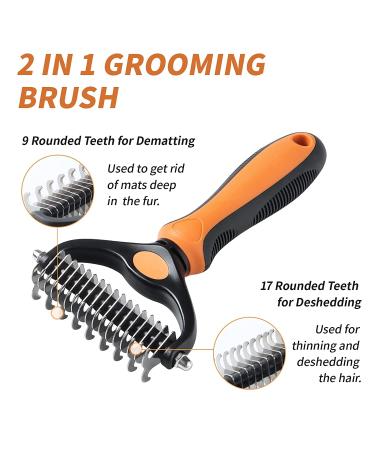 Vigime 2-Page Undercoat Rake | Dog & Cat Brush for Easy Hair Removal | Safe Mat & Matter Remover (Orange) - Buy Online on GoSupps.com
