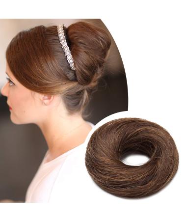 SEGO Human Hair Scrunchies for Women Messy Hair Buns Hairpiece #4 Medium Brown 100% Real Remy Updo Scrunchies Donut Hair Extensions Chignons Straight (23g) Straight #4 Medium Brown