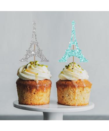 Eiffel Tower Cupcake Toppers Wedding Party Decor Bridal Shower Dessert Cupcake Toppers Paris Themed Birthday Party Decoration - Pink & Sliver & Blue & Gold Glitter - Buy Online on GoSupps.com