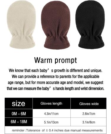 Boyiee 3 Pairs Baby Toddler Winter Mittens | Fleece Warm Mittens for Baby Boy Girl | 0-6 Months | Beige Khaki Black - Buy Online on GoSupps.com