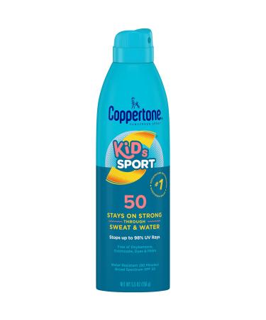 Coppertone SPORT Kids Sunscreen Spray SPF 50, Water Resistant, Continuous Spray Sunscreen for Kids, Broad Spectrum Sunscreen SPF 50, 5.5 Oz Spray