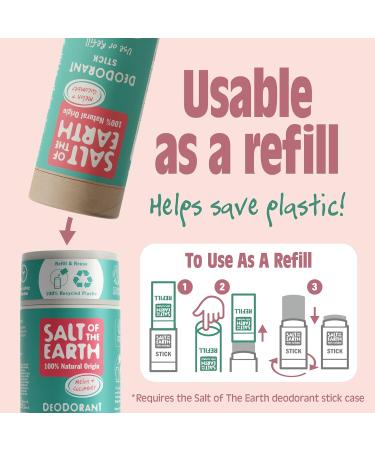 Salt Of the Earth Melon & Cucumber Natural Deodorant Stick Refill | Vegan & Long Lasting | Leaping Bunny Approved | 75g - Buy Online on GoSupps.com