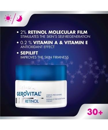 GEROVITAL RETINOL Anti-Wrinkle Cream - 50 mL Retinol Moisturizer with Vitamin A & E | Anti-Aging Face Cream with Sepilift Complex for Youthful Skin - International Shipping Available - Buy Online on GoSupps.com