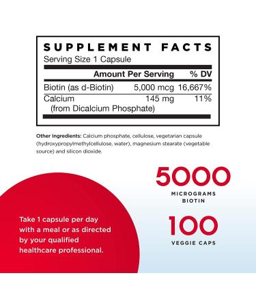 Jarrow Formulas Biotin 5000 mcg - 100 Veggie Caps for Healthy Hair, Skin & Nails - Buy Online on GoSupps.com