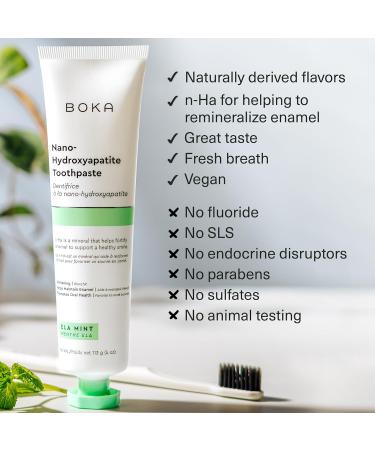 Boka Toothpaste + Floss Bundle Ela Mint Nano-Hydroxyapatite Fluoride-Free Toothpaste 4oz 1Pk + Teflon-Free Petroleum-Free Woven Dental Floss w/Natural Vegetable Wax 30 Yards 1Pk - Buy Online on GoSupps.com