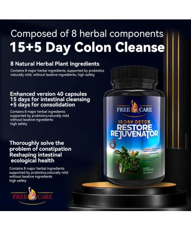 FreeCare Colon Cleanse 15+5Day Upgrade,Advanced Gut Cleanse Detox for Women & Men Fast Natural Laxative for Constipation Relief with Cascara Sagrada, Psyllium Husk, Senna Leaf & Probiotics, Non-GMO - Buy Online on GoSupps.com