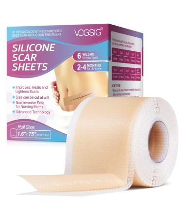 Silicone Scar Sheets (1.6 x 75 -1.9M) Silicone Scar Tape Reusable Professional Waterproof Silicone Sheets for Scars Surgical C-Section Keloids Tummy Tuck
