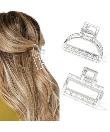 Brinie Hair Clips Claw Silver Hair Clips Mini Non Slip Claw Clips Hair Accessories Daily Party Gift for Women and Girls (2 PCS) (Set 1)