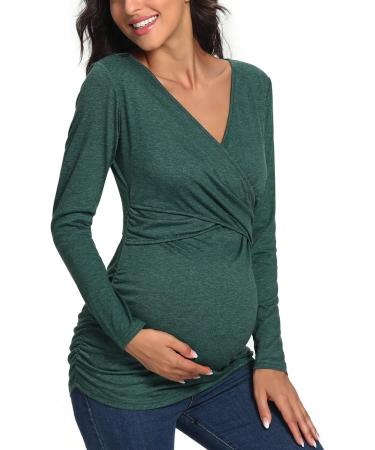 Love2Mi Maternity Nursing Shirt - Short Sleeve V-Neck Breastfeeding T-Shirt - Dark Green - Size S - Buy Online on GoSupps.com