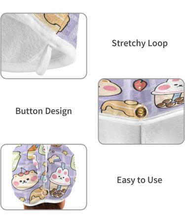 Cute Sticker Cartoon Dry Hair Cap | 2-Piece Quick Drying Towel Set with Button Headband | Super Absorbent & Soft Comfort for Everyday Use - International Shipping Available - Buy Online on GoSupps.com