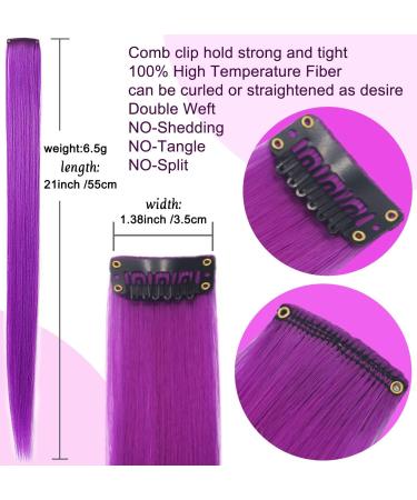 Rhyme 9 PCS 21 Straight Purple Hair Extensions Clip In/On - MultiColors Hairpieces for Women/Girls - Perfect Mothers Day Gift - Buy Online on GoSupps.com