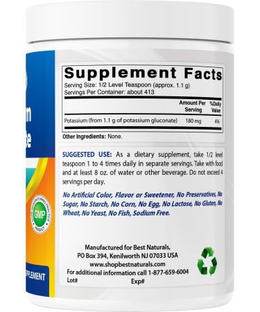 Best Naturals Potassium Gluconate 1lb Powder (1 LB (Pack of 3)) - Buy Online on GoSupps.com