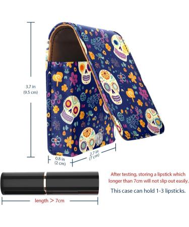 Travel Lipstick Organizer Case | Portable Makeup Bag with Mirror | Floral Sugar Skull Design - Buy Online on GoSupps.com