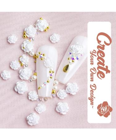 2400pcs 3D Nail Charms Kit: Flower Butterfly Bear Bow in White/Aurora Rose, Golden Silver Metal Caviar Beads, Rhinestones & Resin Flowers for Nail Art - 2 Box Mix Flowers & More - Buy Online on GoSupps.com
