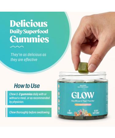 Akasha Superfoods Sea Moss Glow Gummies, Hair, Skin & Nails Vitamins with Seamoss, Pearl Powder, Vitamin E, Aloe Vera, Liposomal Vitamin C, and Irish Sea Moss, Gummies for Women & Men, 60 Count - Buy Online on GoSupps.com