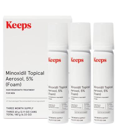 Keeps Minoxidil for Men Topical Hair Loss Aerosol Minoxidil Foam 5%, Hair Growth Treatment - Slows Hair Loss & Promotes Hair Regrowth - 3 Month Supply (3 x 2.11oz Bottles) - For Thicker, Longer Hair