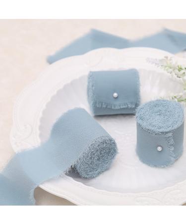 DORIS HOME 3 Rolls Fringe Chiffon Ribbon - 2x7Yd, Dusty Blue, Perfect for Bouquets, Gift Wrapping, Crafts, Wedding Invitations - Buy Online on GoSupps.com