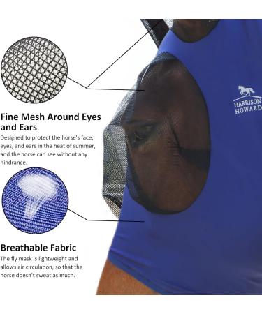 Buy Harrison Howard Fly Mask for Horses - Comfortable UV & Ear Protection - Marine Blue Full Size (Large) - Buy Online on GoSupps.com