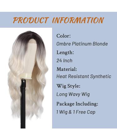Long Wavy Wig Ombre Platinum Blonde Wigs for Women 24 Inch Middle Part Curly Synthetic Hair Natural Looking Heat Resistant Fiber for Daily Party Use (Ombre Platinum Blonde) - Buy Online on GoSupps.com