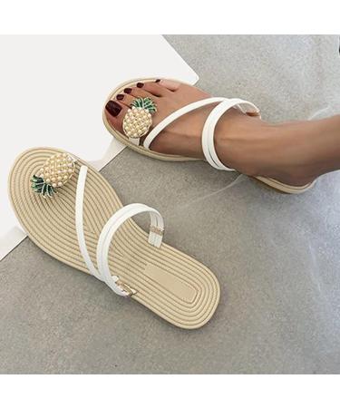 XTZYGLFD Women's Woven Slide Sandals - Comfortable Flat Pineapple Summer Fashion Sandals in White (UK 5) | International Shipping - Buy Online on GoSupps.com