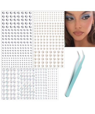 NOOEPC 660Pcs Face Gems  Hair Gems Eye Jewels Rhinestones with Tweezers 3/4/5/6 mm DIY Face Gems Stick on  Body Rhinestones Gems Crystals Pearls for Face Eyes Makeup Festival Diamonds Party Art Decorations 3 Sheets(pearl...