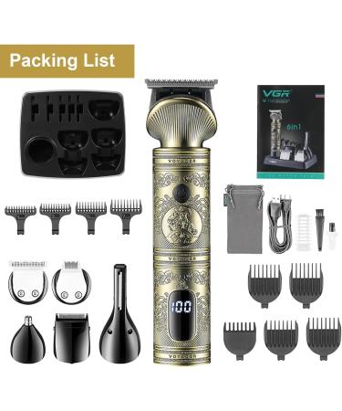 Bestauty 6 in 1 Beard Trimmer Kit for Men - Professional Hair Clipper with T-Blade, Cordless & Rechargeable - Ideal for Nose, Body & Facial Grooming - LED Display & Zero Gapped Design - Golden - Buy Online on GoSupps.com
