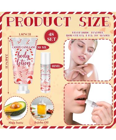 48 Set Christmas Candy Peppermint Cane Body Lotion & Lip Balm - Bulk Travel Size Moisturizing Gift for Dry Skin | Holiday Essentials for Women & Men - Buy Online on GoSupps.com