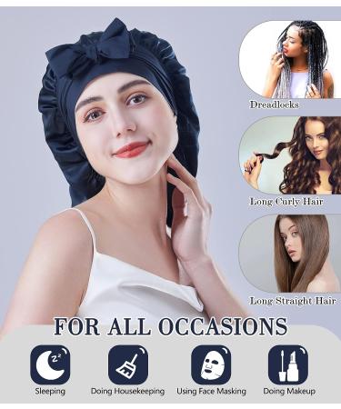 Cocheng Mulberry Silk Bonnet for Curly Hair | Navy Blue Silk Bonnet for Women - Buy Online on GoSupps.com