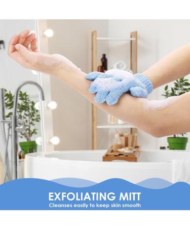 Sibba 3-Piece Exfoliating Peeling Gloves Set - Nylon Body Scrub Shower Bathing Accessories in Blue Green & Pink - Buy Online on GoSupps.com