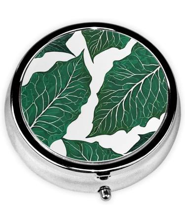 Cute Green Palm Leaves Mini Round Pill Box - 3 Compartment Travel Organizer for Pocket & Home - Buy Online on GoSupps.com