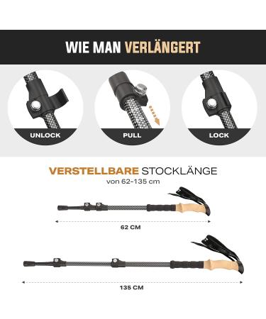 Effect Manufaktur Premium Carbon Hiking Sticks - Lightweight 225g Adjustable 53-135 cm Cork Handle Telescopic & Foldable for Nordic Walking - Ideal for Men & Women - Buy Online on GoSupps.com