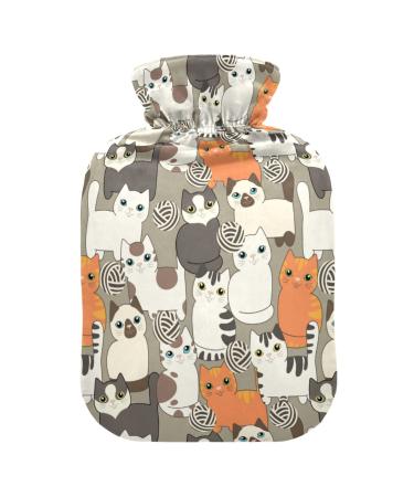 Hot Water Bottles with Cover Funny Cartoon Cat Hot Water Bottle for Pain Relief Heat and Cold Therapy Heating Bottles 2 Liter