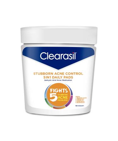 Clearasil Stubborn Acne Control 5in1 Daily Facial Cleansing Pads  with Salicylic Acid Acne Treatment Medicine  90 Count 90 Count (Pack of 1)