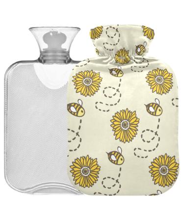 Oarencol Hot Water Bottle with Cover Bee Sunflower Brown Transparent for Pain Relief and Cramps