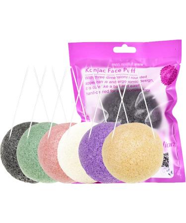 6 Pack Natural Konjac Facial Sponges Set - Exfoliating Sponge Set in 6 Colors for Gentle Face Cleansing - Charcoal, Turmeric, French Green, White, Pink & Purple - Buy Online on GoSupps.com